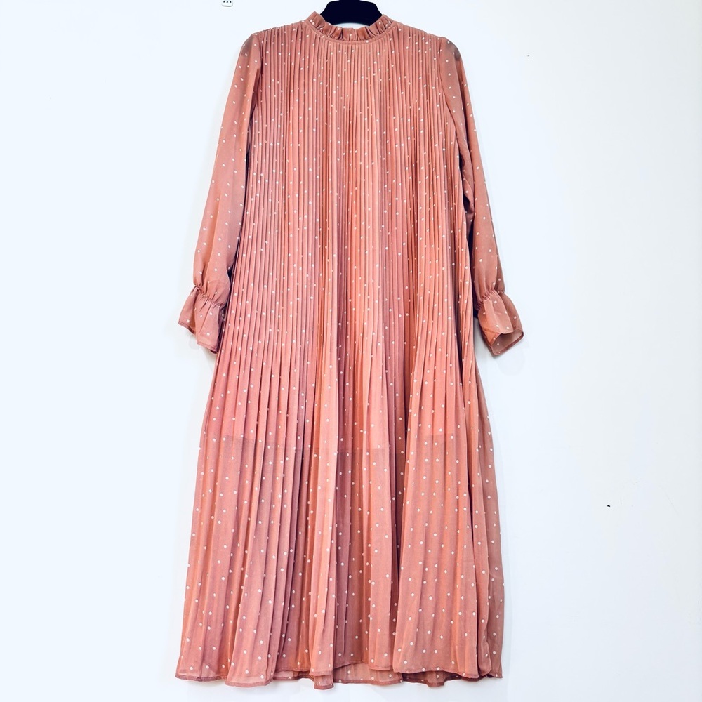 ILLA ILLA Women's M Cottage Fairy Polka Dots Pleated Long Sleeve Romantic Dress